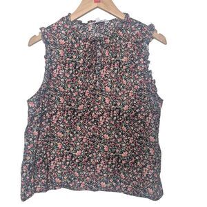 BB Dakota Steve Madden Floral Sleeveless Ruffle Blouse Cotton Size Large